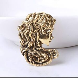 Greek Mythology Medusa Brooch, Gold Color, Easy pin, Snake Detail